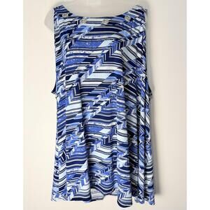 Avenue Womens Blue White Flowy Abstract Pattern Sleeveless Blouse 30 32